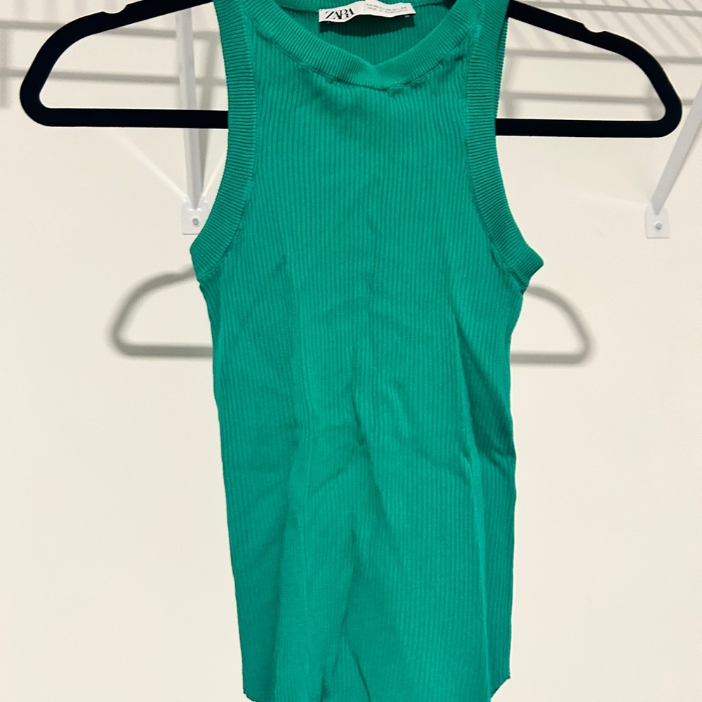Zara Green Ribbed Tank Top